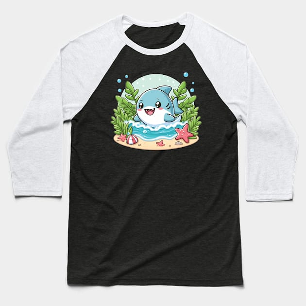 Happy Shark Baseball T-Shirt by The Art-Mart